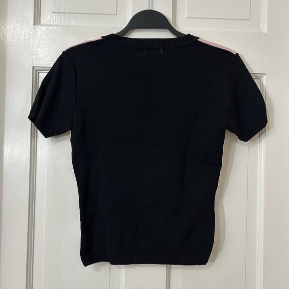 AK Anne‎ Klein Pink Striped Short Sleeve Heart Y2K Top Embellished Bling Sz S? - Picture 3 of 5